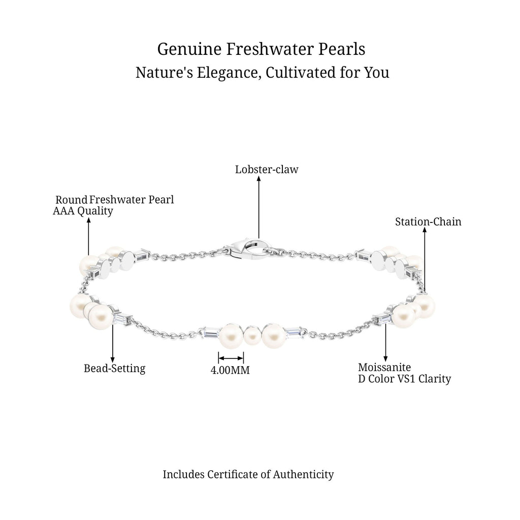 Certified Freshwater Pearl Station Bracelet with Moissanite