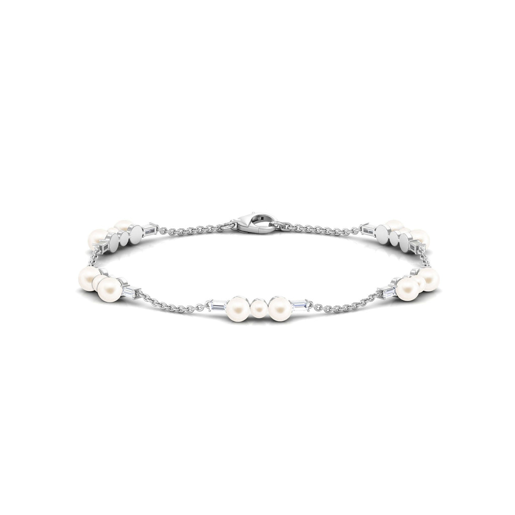Certified Freshwater Pearl Station Bracelet with Moissanite