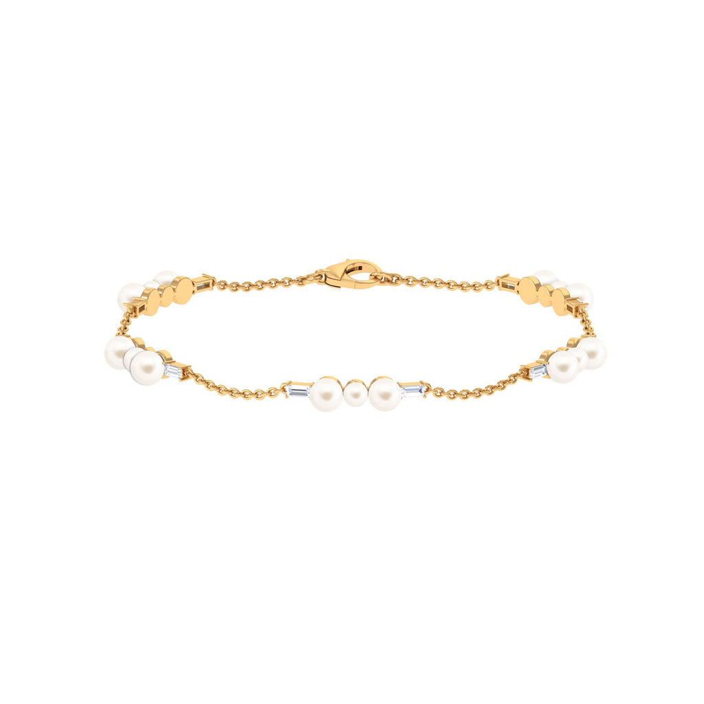 Certified Freshwater Pearl Station Bracelet with Moissanite