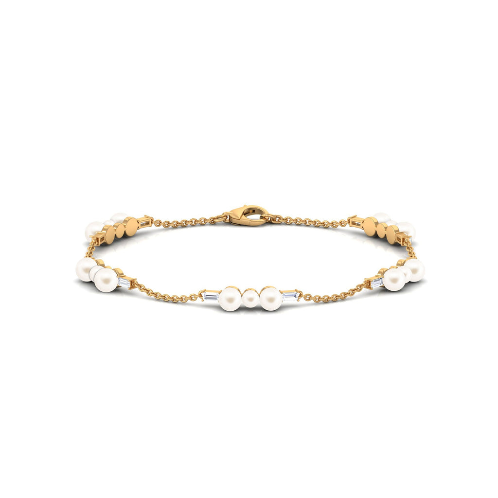 Certified Freshwater Pearl Station Bracelet with Moissanite