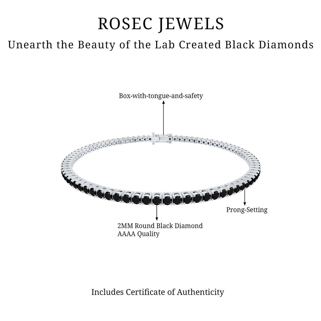 Certified Round Cut Lab Grown Black Diamond Tennis Bracelet