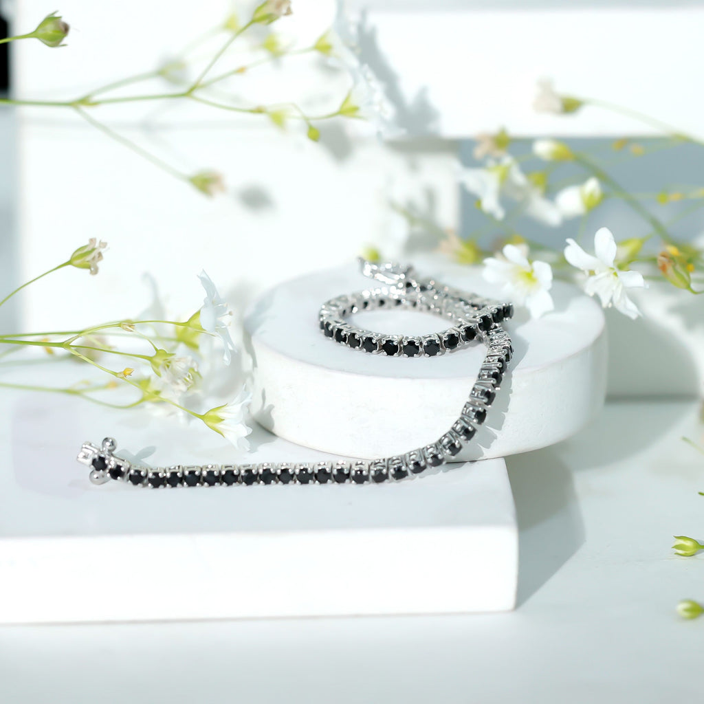 Certified Round Cut Lab Grown Black Diamond Tennis Bracelet