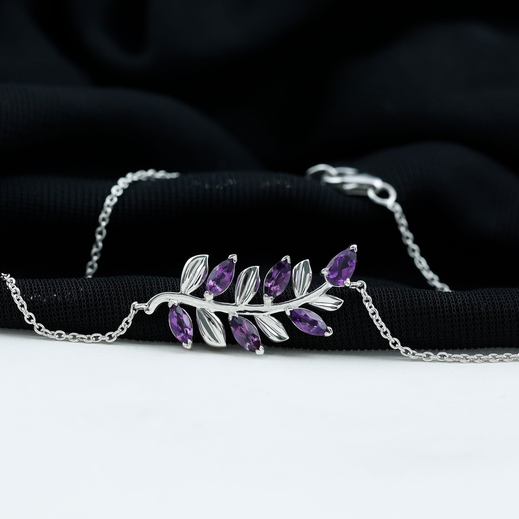 Natural Amethyst Leaf Bracelet with Certificate