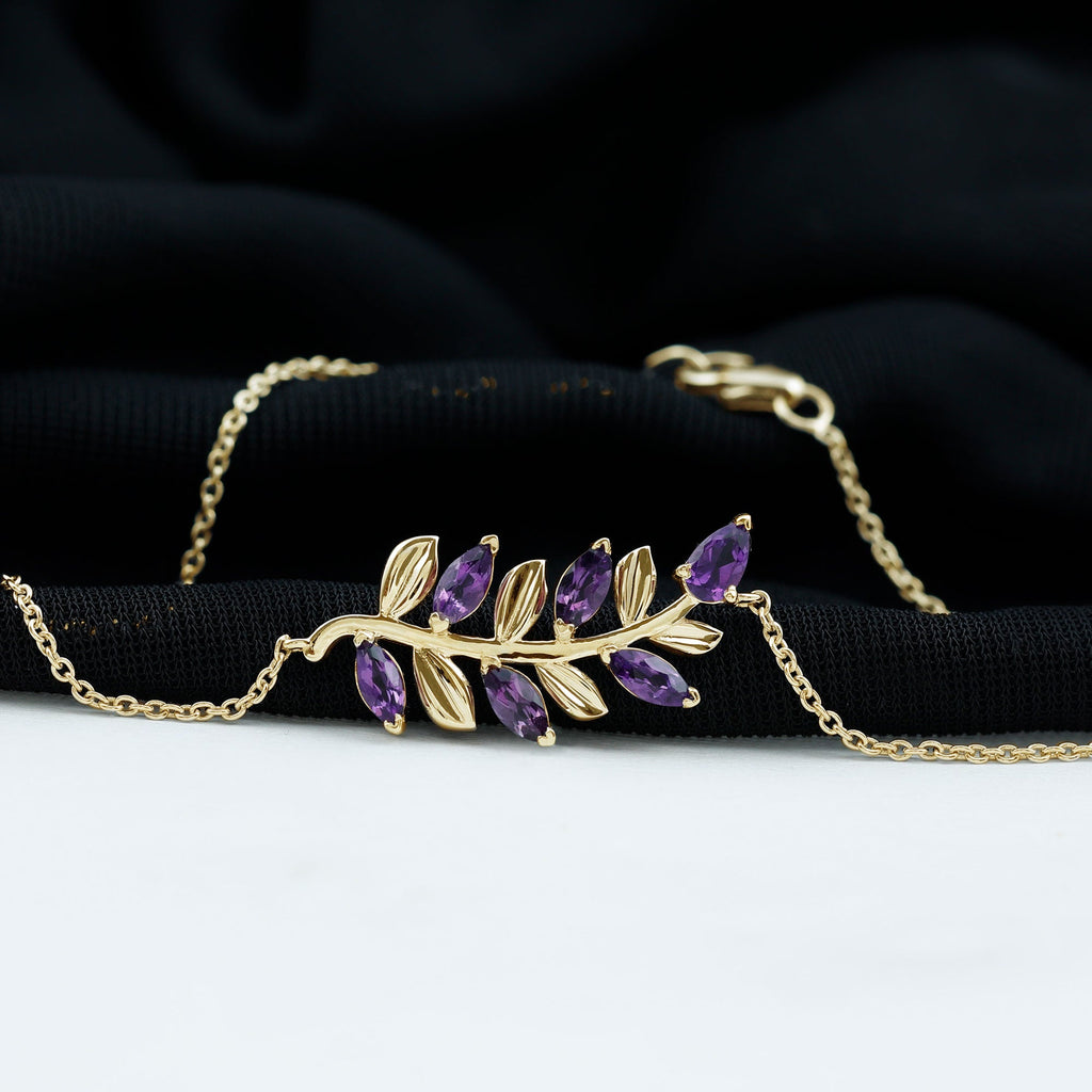 Natural Amethyst Leaf Bracelet with Certificate