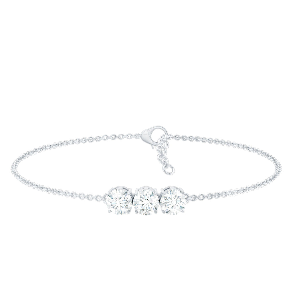 Three Stone Moissanite Chain Bracelet