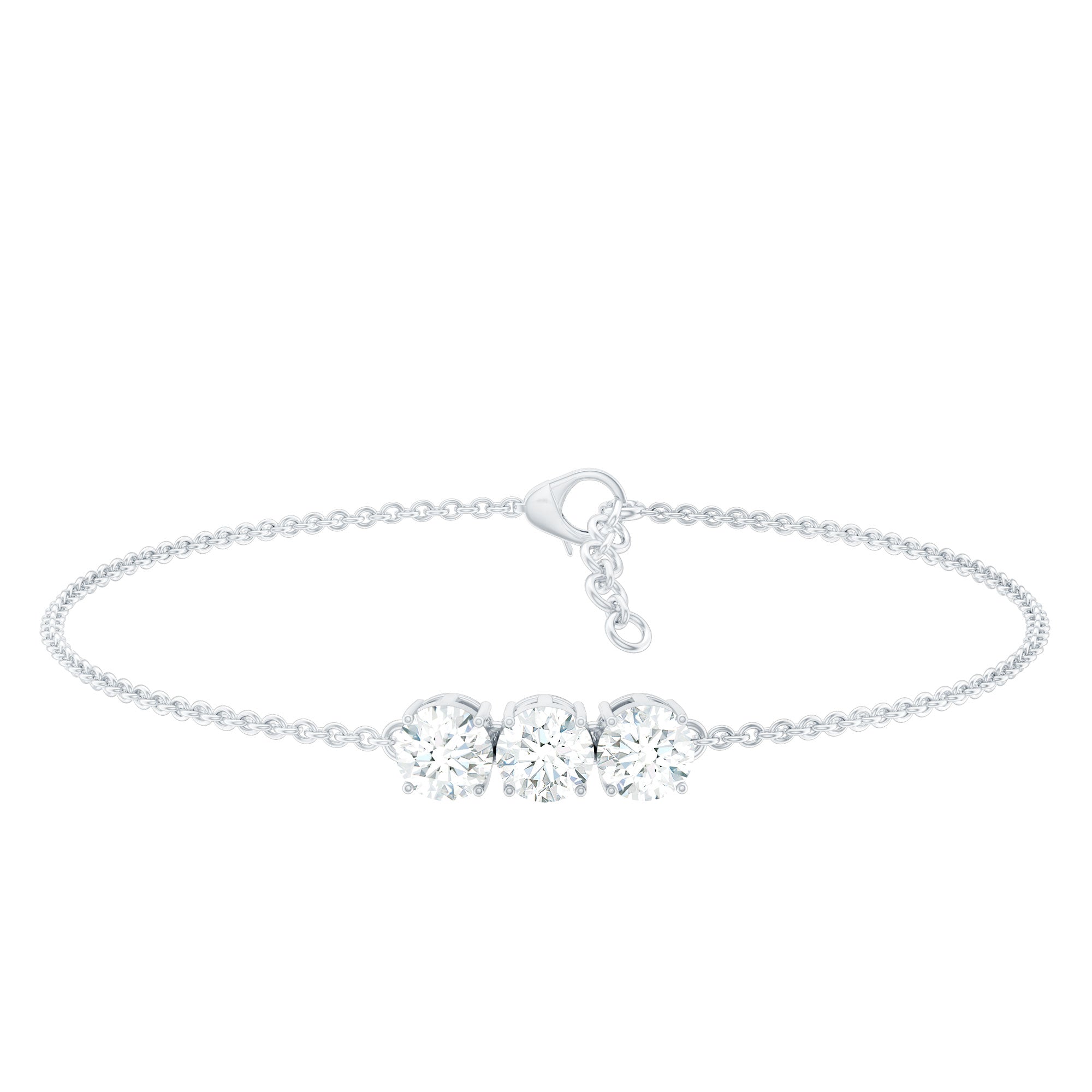 Three Stone Moissanite Chain Bracelet