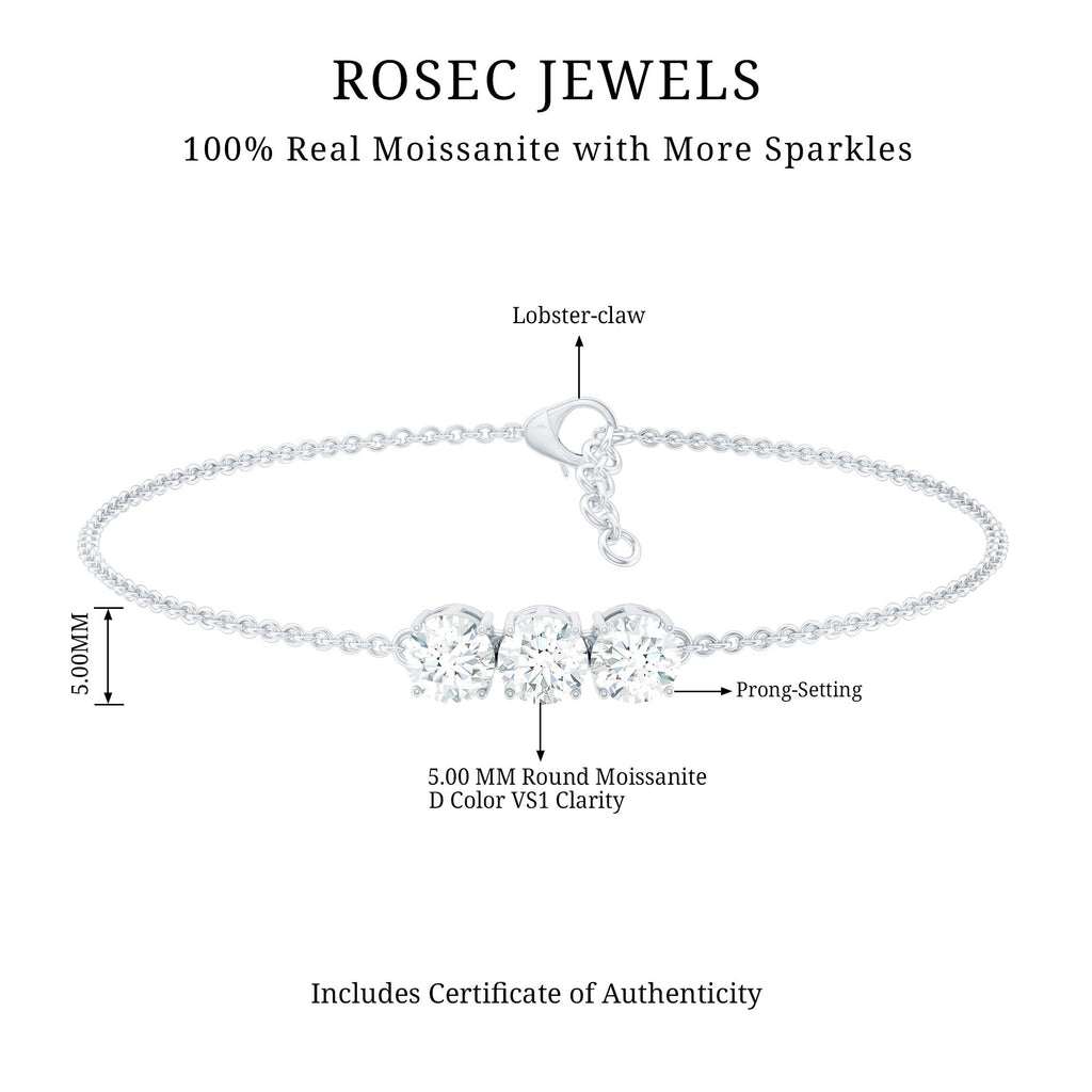 Three Stone Moissanite Chain Bracelet