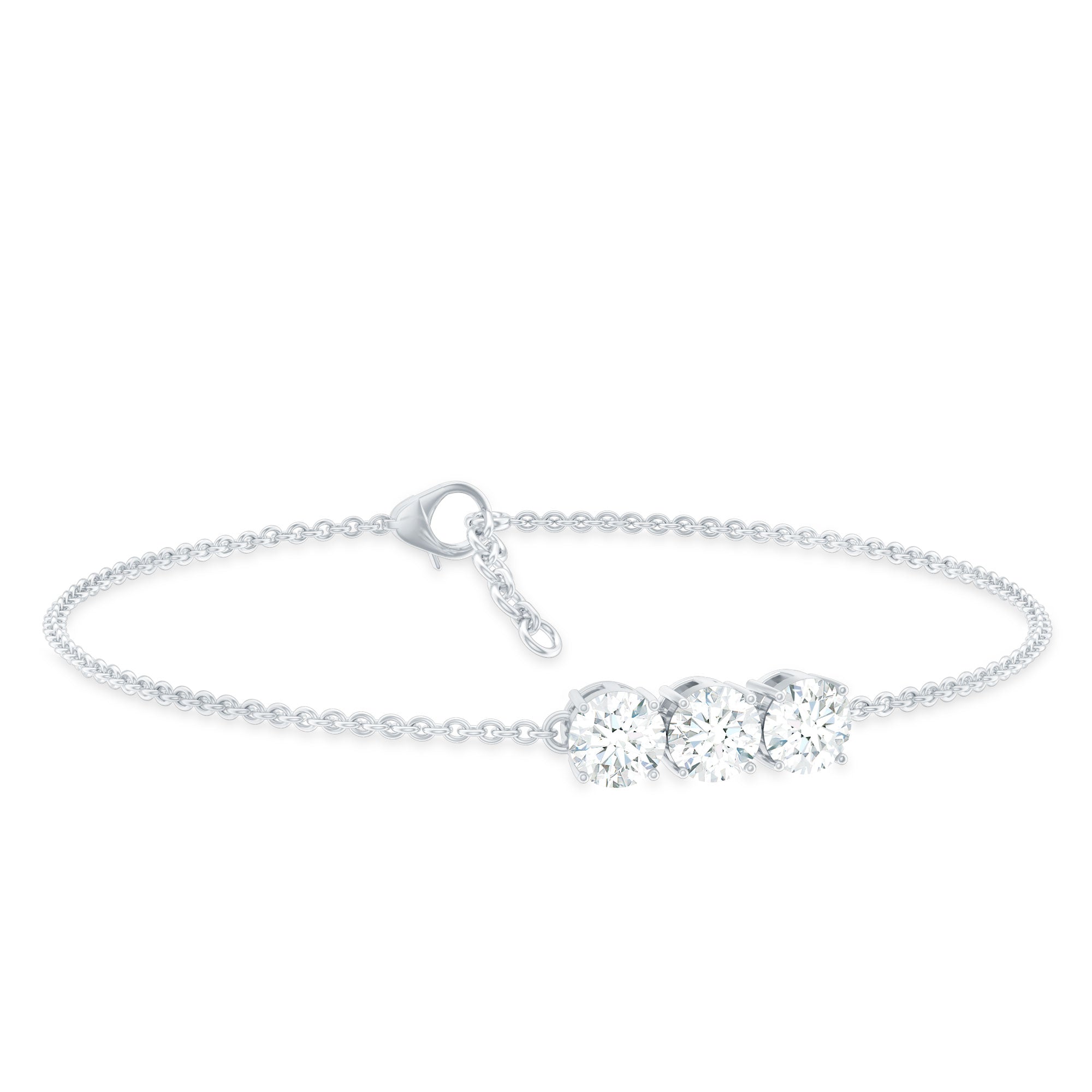 Three Stone Moissanite Chain Bracelet