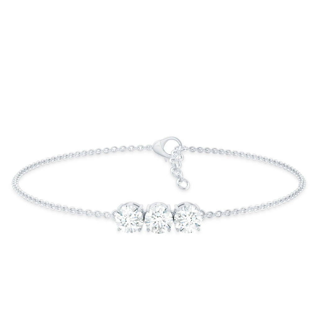Three Stone Moissanite Chain Bracelet