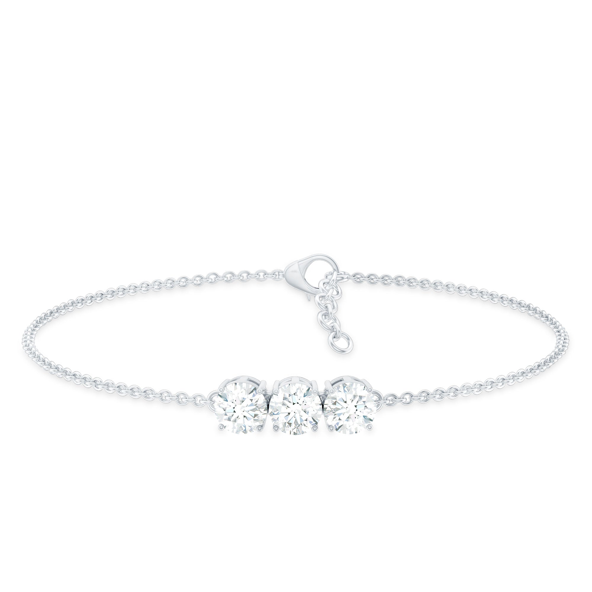 Three Stone Moissanite Chain Bracelet