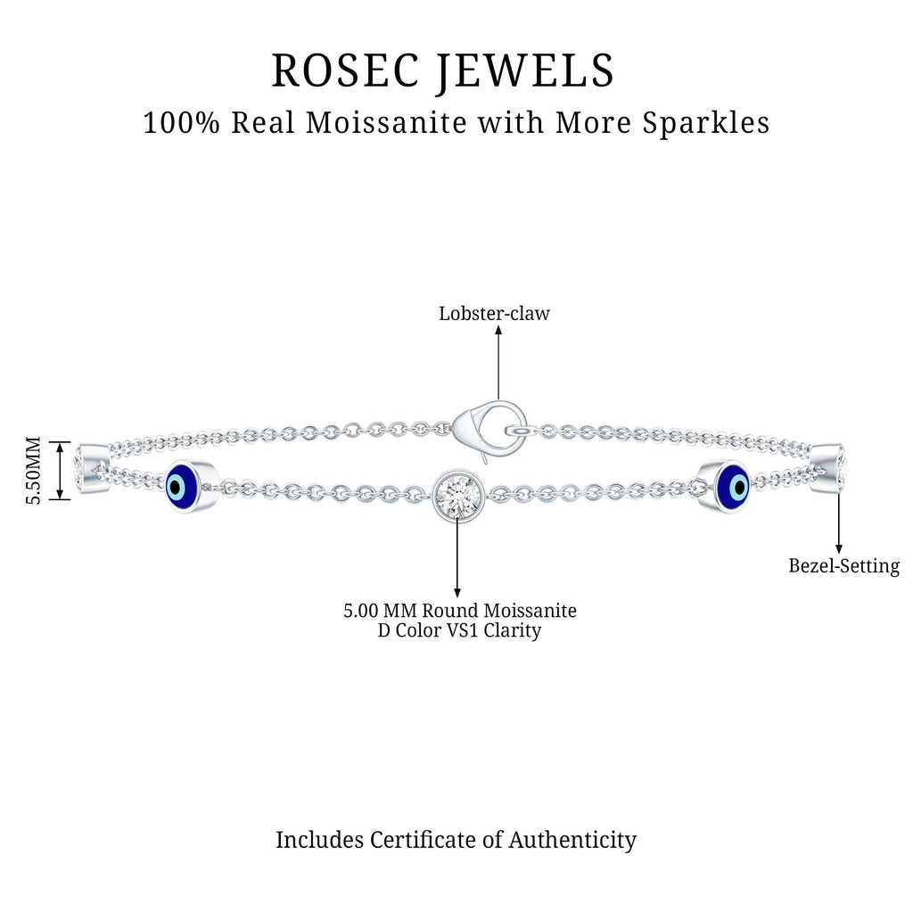 Certified Moissanite and Evil Eye Station Chain Bracelet