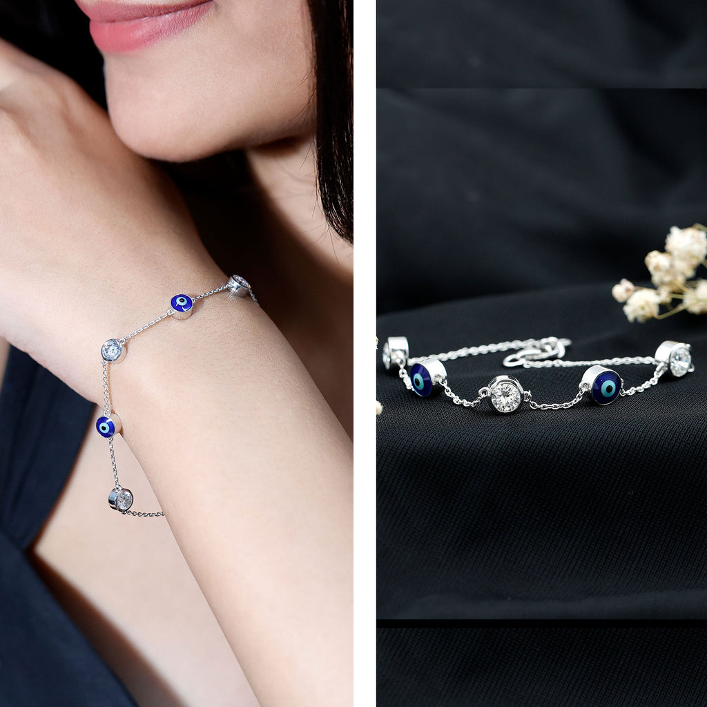 Certified Moissanite and Evil Eye Station Chain Bracelet