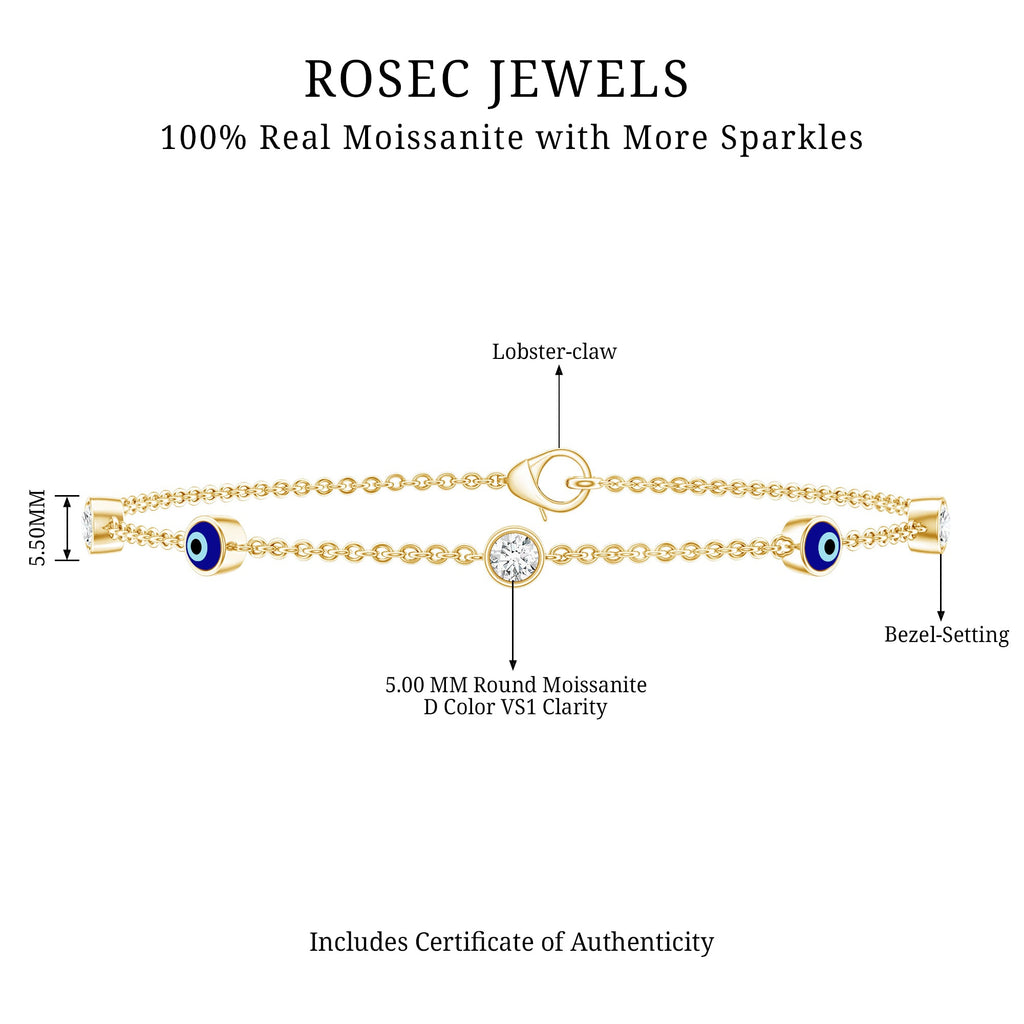 Certified Moissanite and Evil Eye Station Chain Bracelet