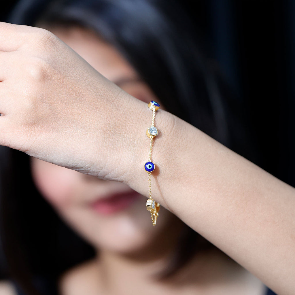 Certified Moissanite and Evil Eye Station Chain Bracelet
