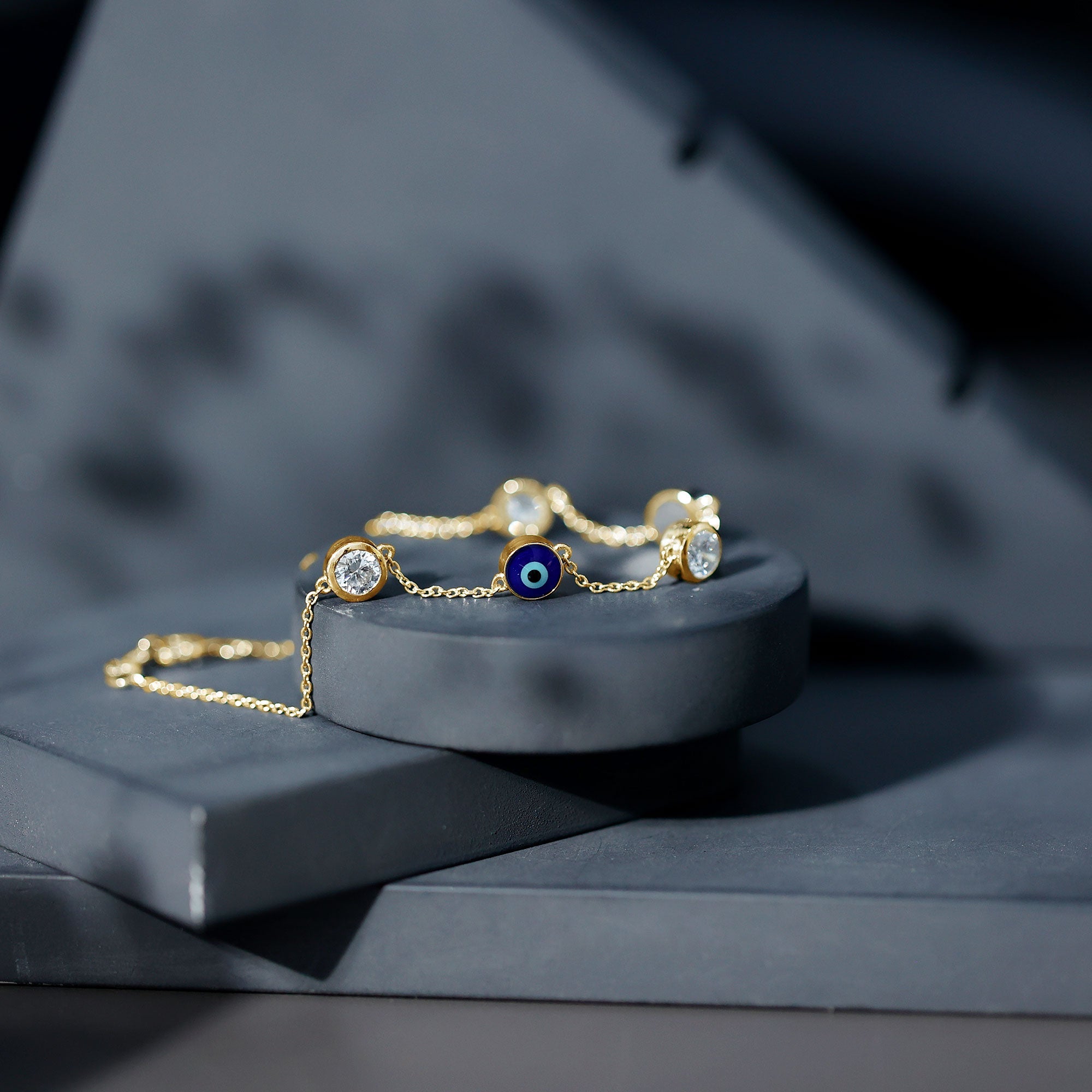 Certified Moissanite and Evil Eye Station Chain Bracelet