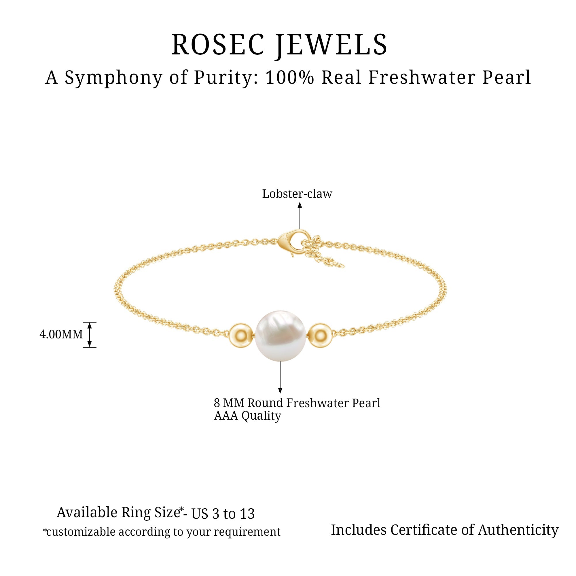 7.4 Carat Freshwater Pearl Solitaire Bolo Bracelet