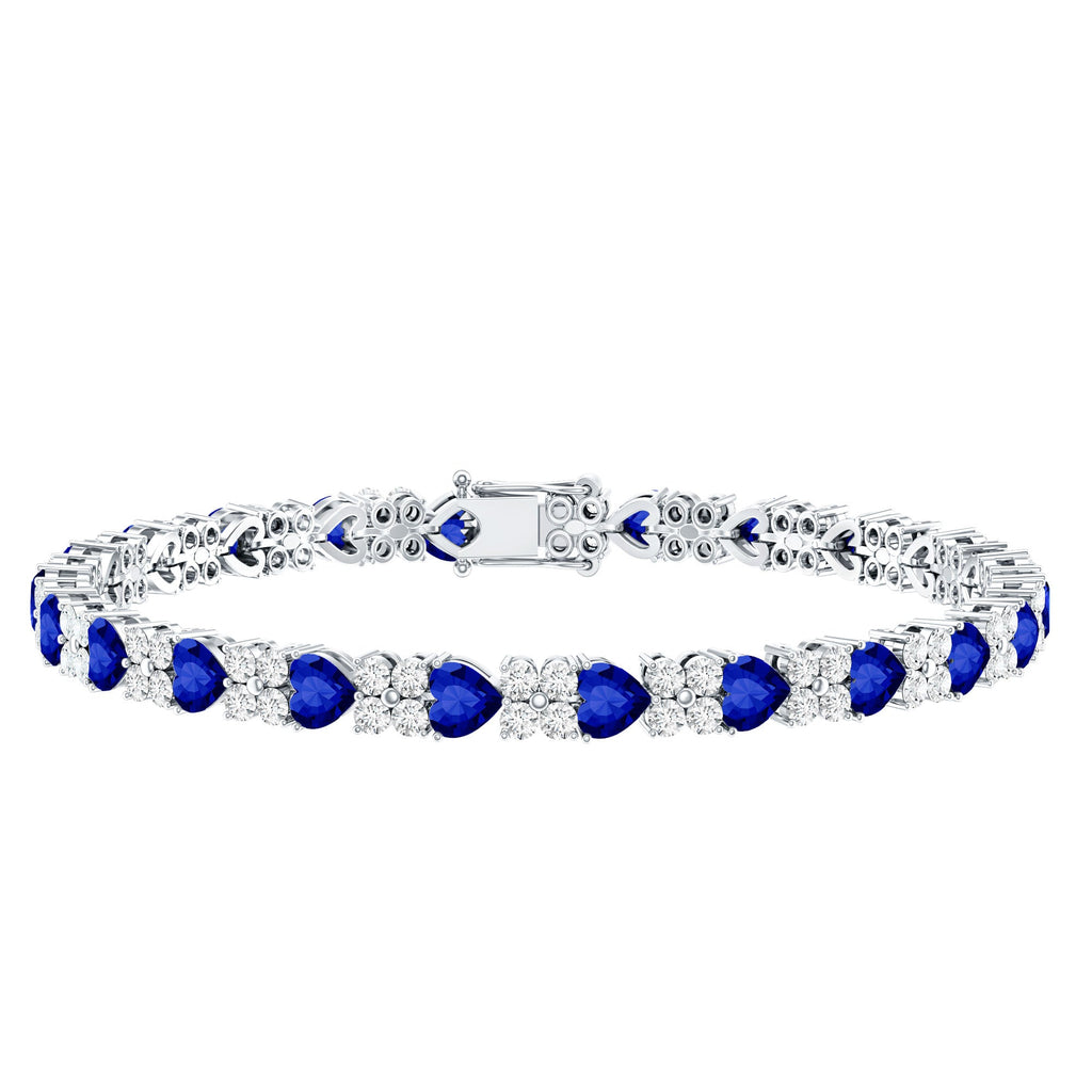 Certified Lab Grown Blue Sapphire Heart Tennis Bracelet with Moissanite