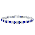 Certified Lab Grown Blue Sapphire Heart Tennis Bracelet with Moissanite