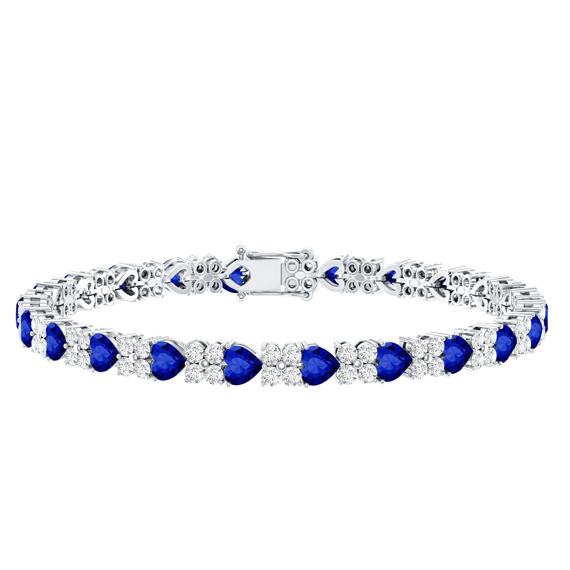Certified Lab Grown Blue Sapphire Heart Tennis Bracelet with Moissanite