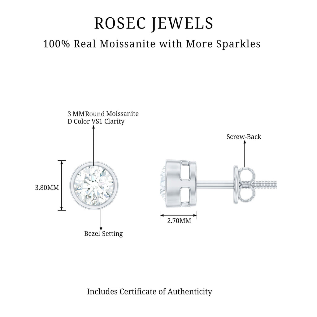 Dainty Moissanite Solitaire Stud Earrings in Bezel Setting