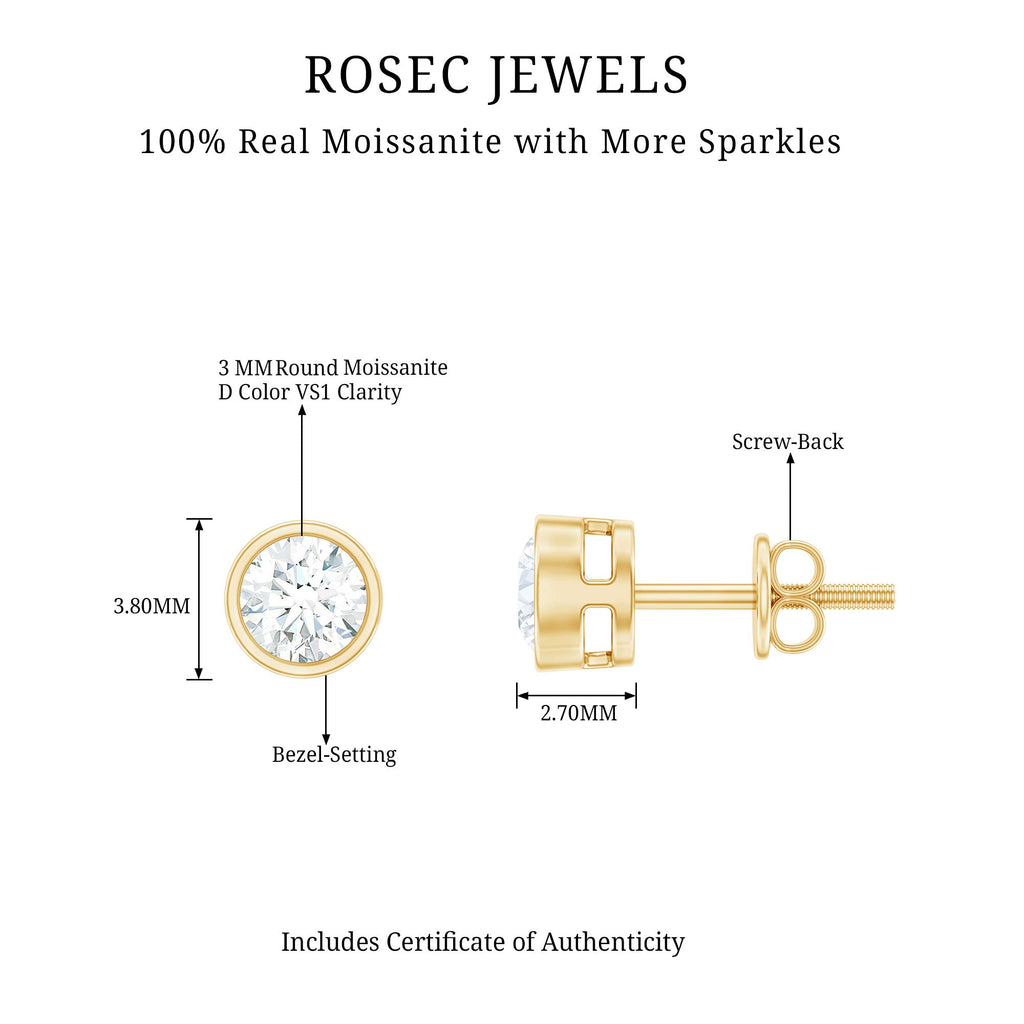 Dainty Moissanite Solitaire Stud Earrings in Bezel Setting