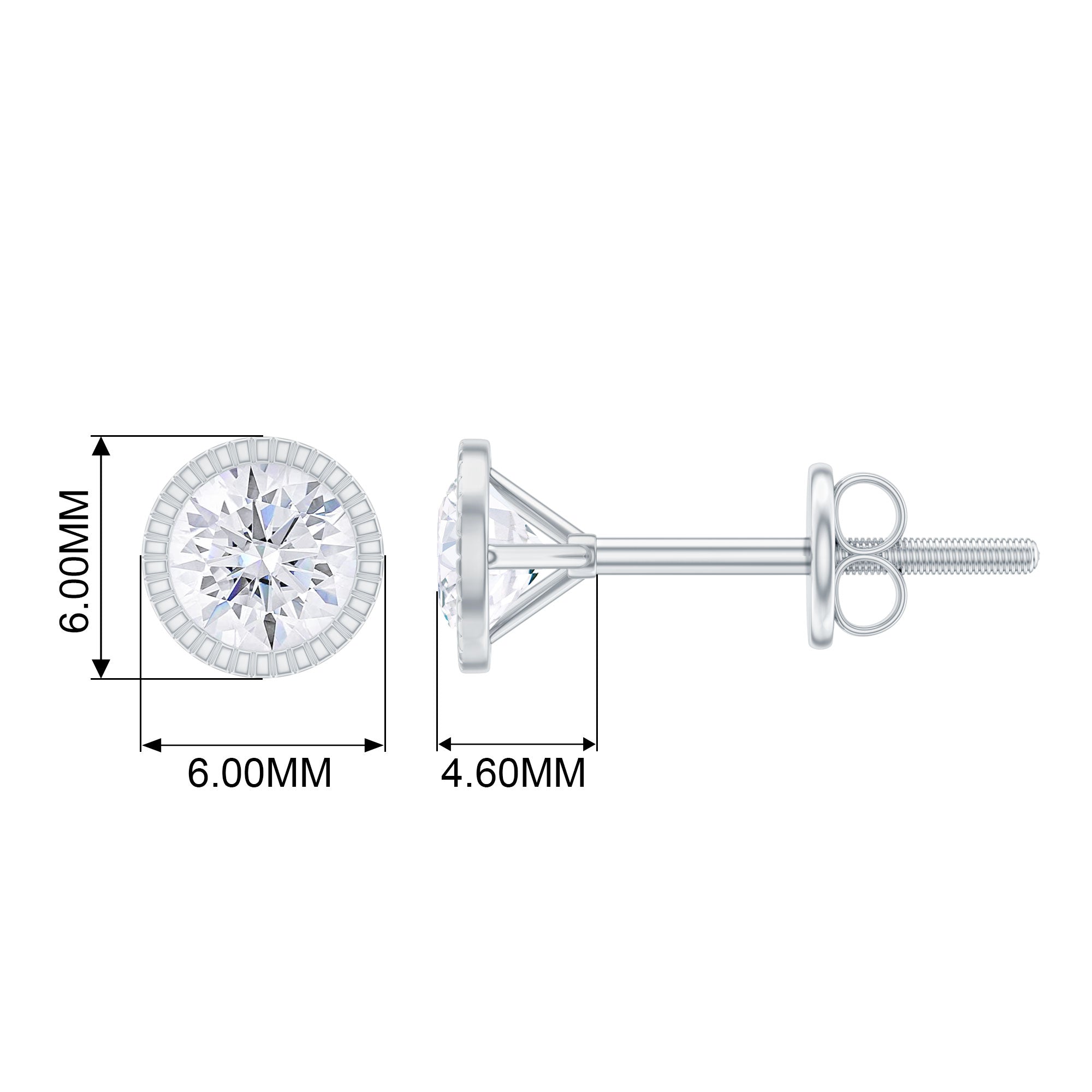 Round Diamond Solitaire Stud Earrings in Bezel Setting