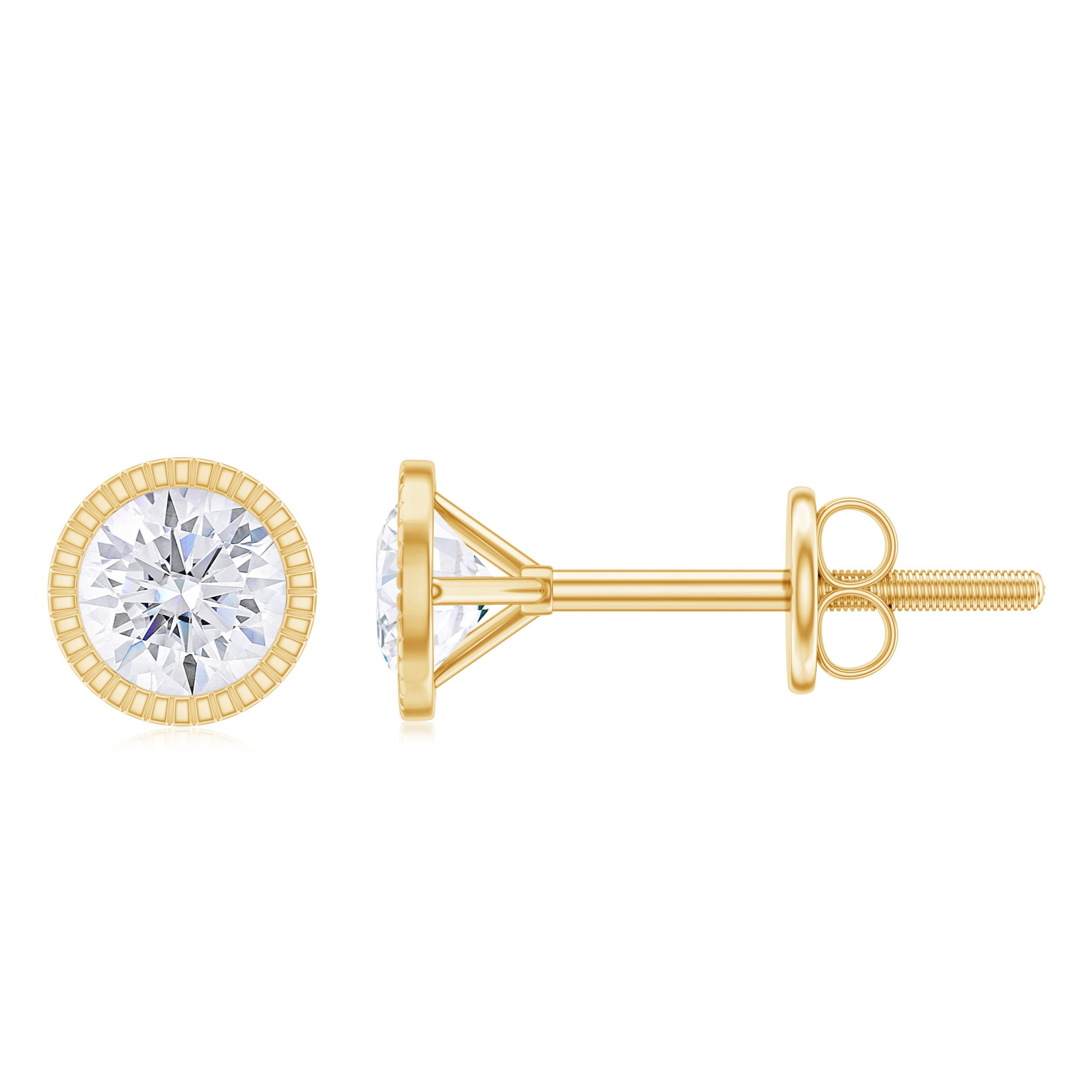 Round Diamond Solitaire Stud Earrings in Bezel Setting