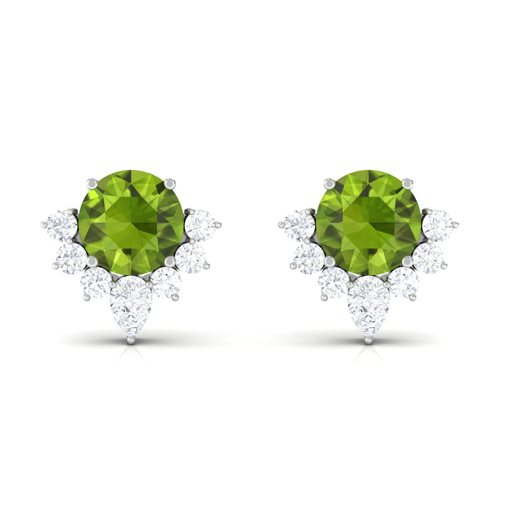 Real 1.8 Carat Peridot Stud Earrings with Diamond Half Halo