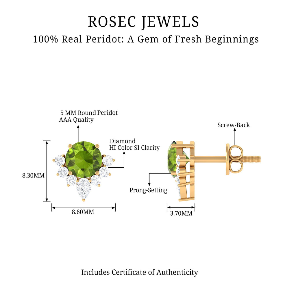 Real 1.8 Carat Peridot Stud Earrings with Diamond Half Halo
