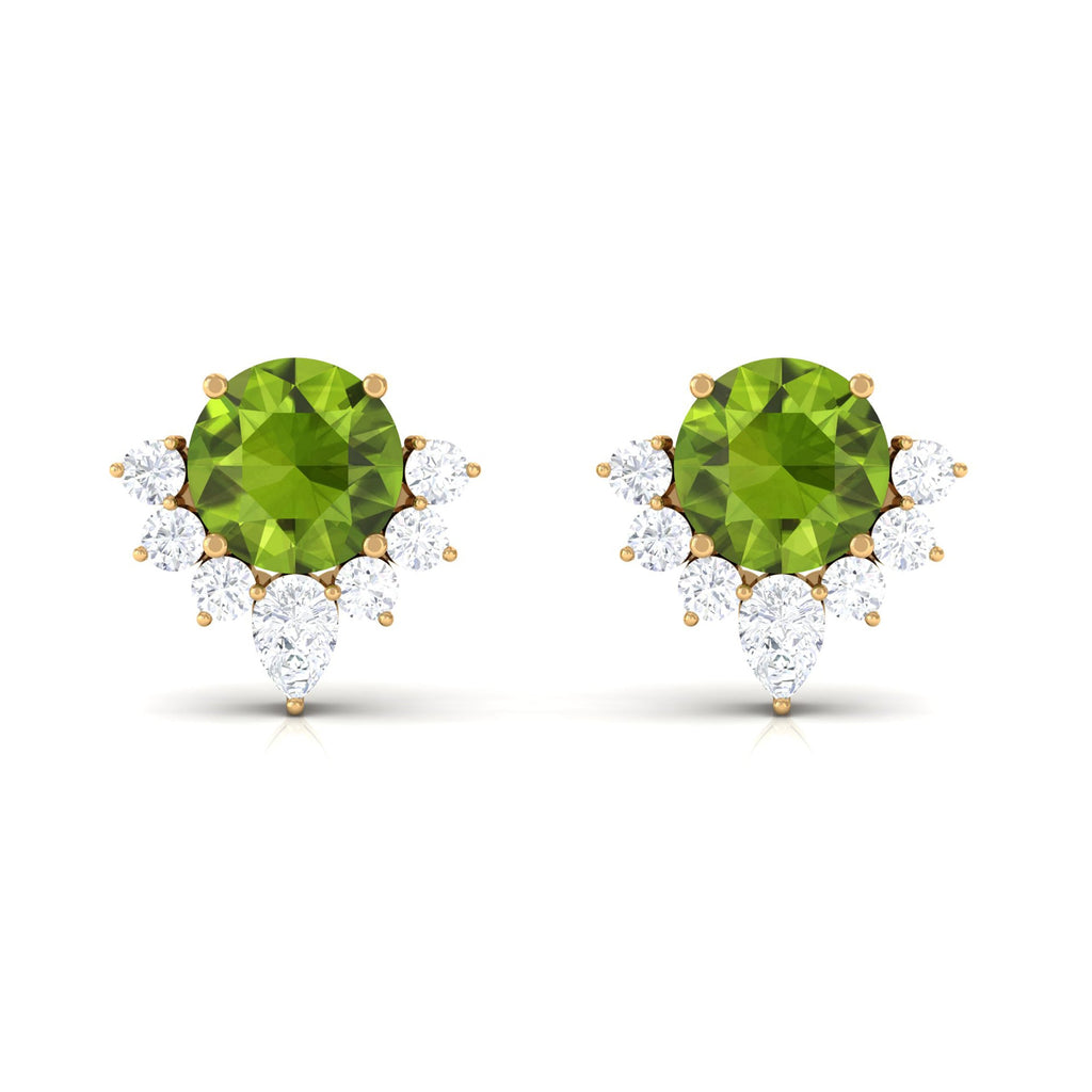 Real 1.8 Carat Peridot Stud Earrings with Diamond Half Halo