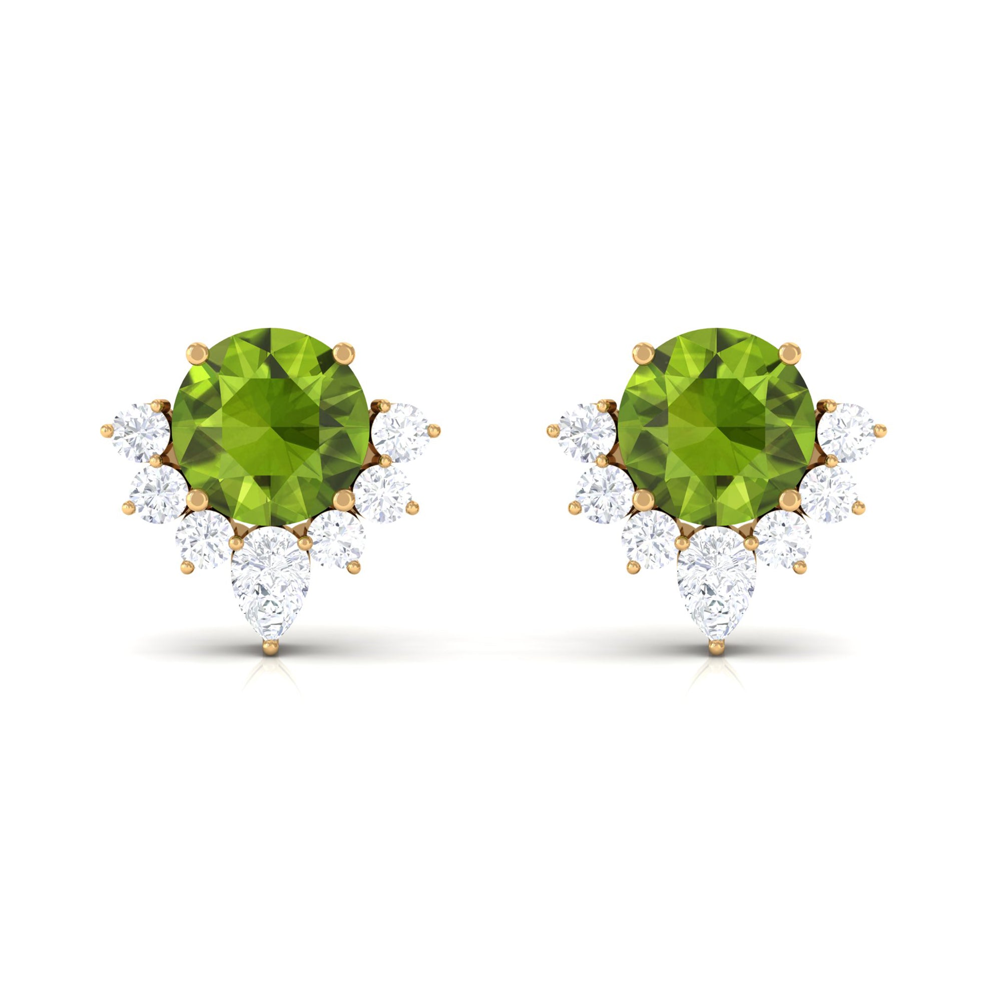 Real 1.8 Carat Peridot Stud Earrings with Diamond Half Halo