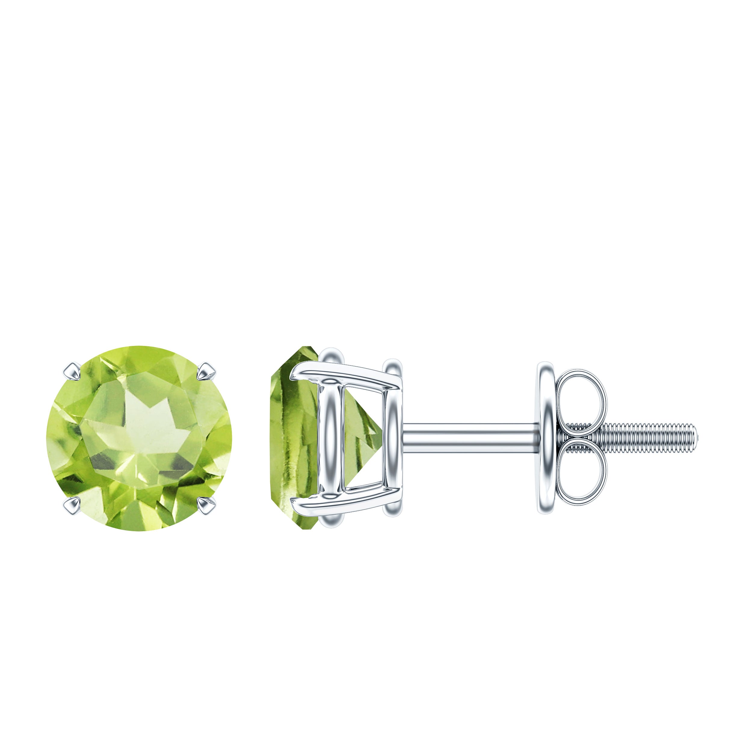Natural 1 Carat Peridot Stud Earrings with Screw Back