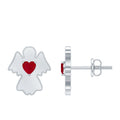 Heart Shape Ruby Angel Stud Earrings with Screw on Back