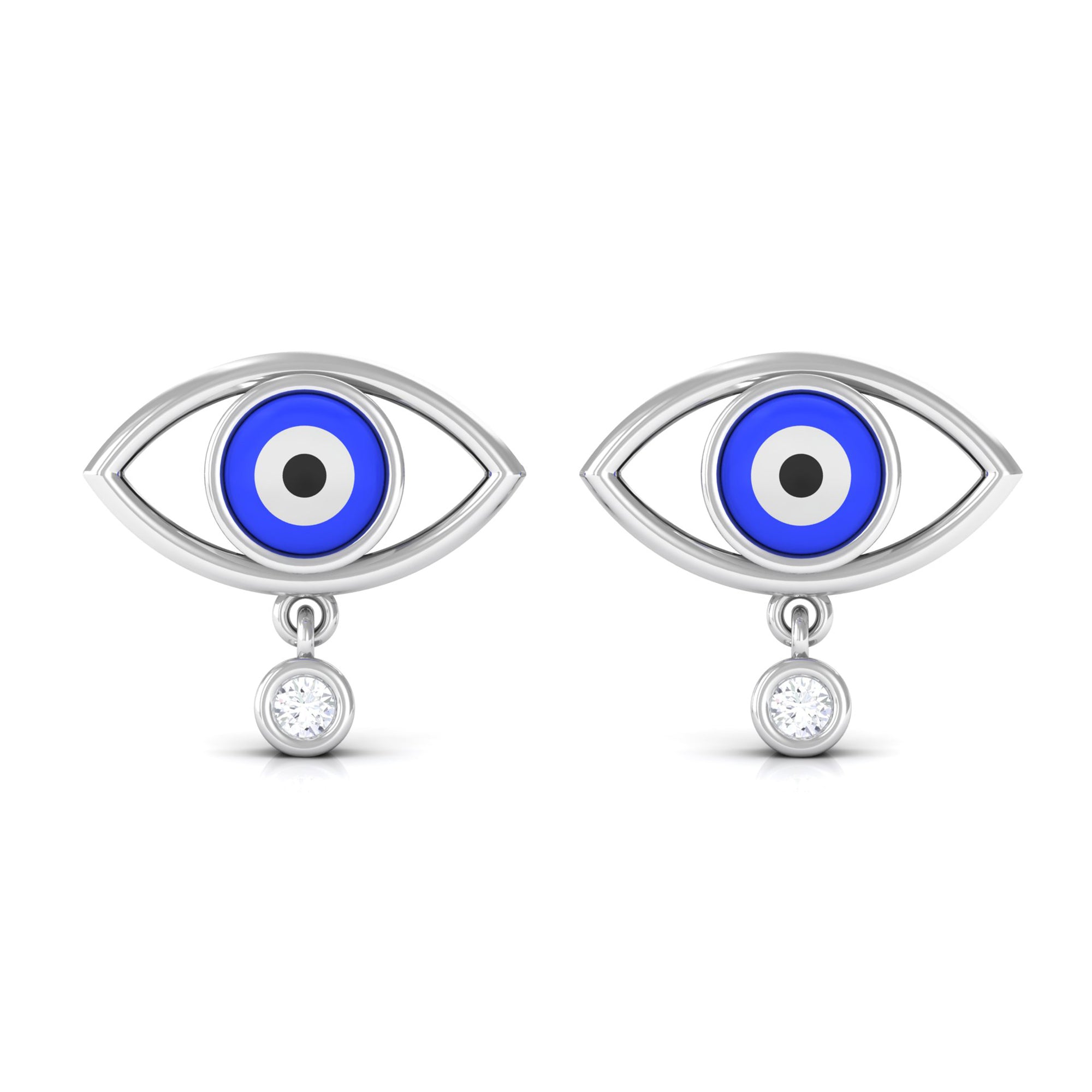 Classic Evil Eye Stud Earrings with Moissanite Drop in Bezel Setting