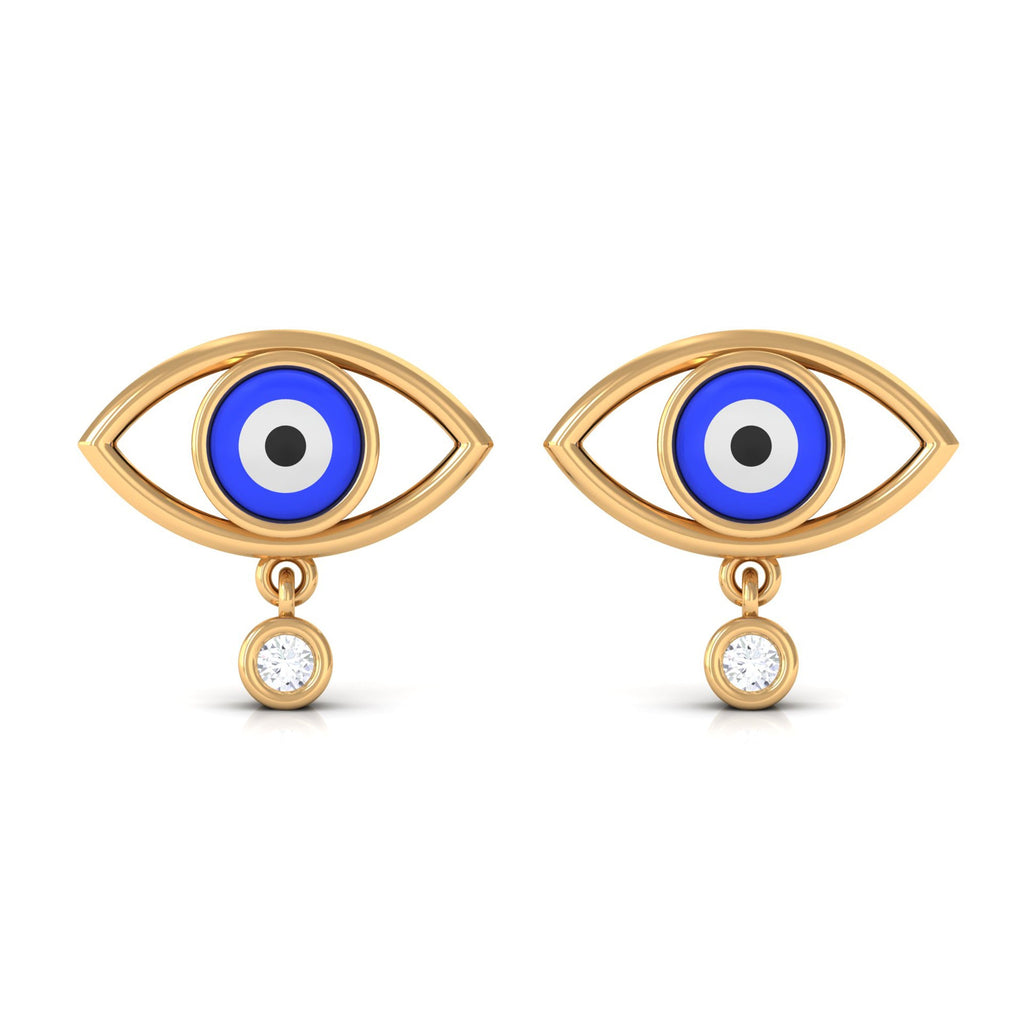 Classic Evil Eye Stud Earrings with Moissanite Drop in Bezel Setting