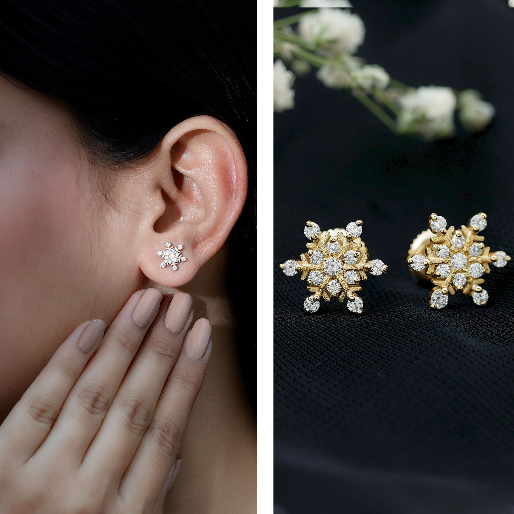 Moissanite Snowflake Stud Earrings for Her