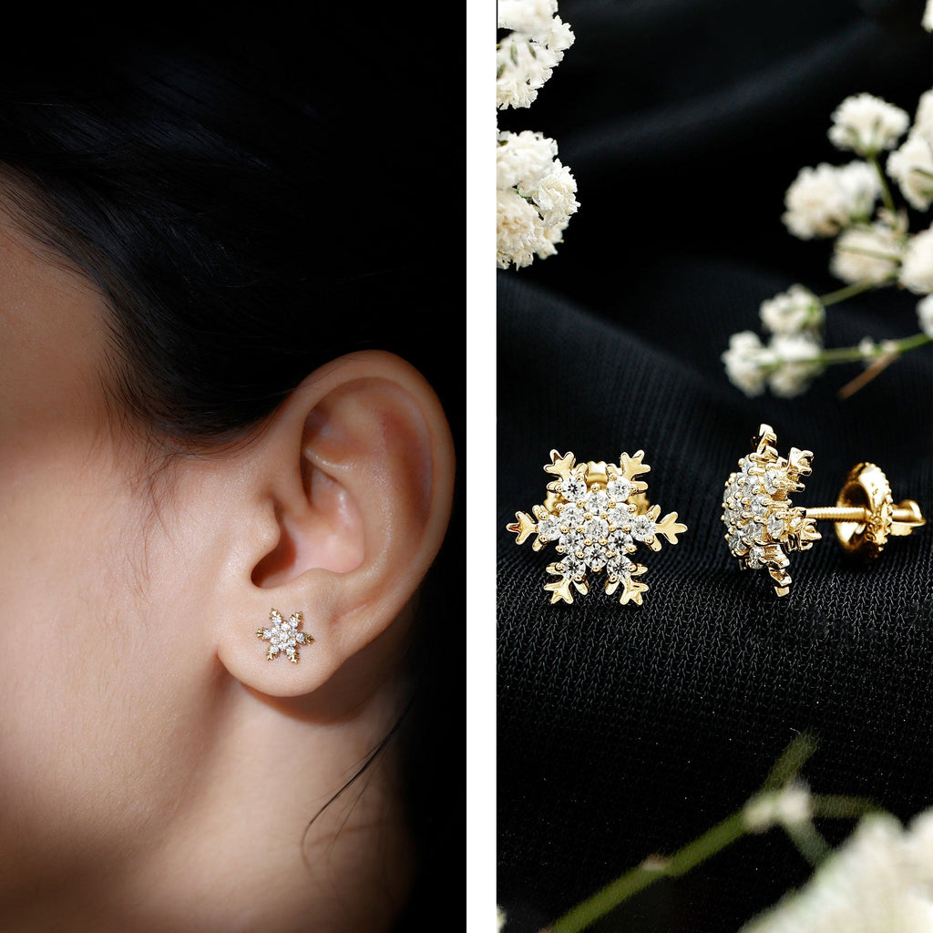 Certified Moissanite Winter Snowflake Stud Earrings