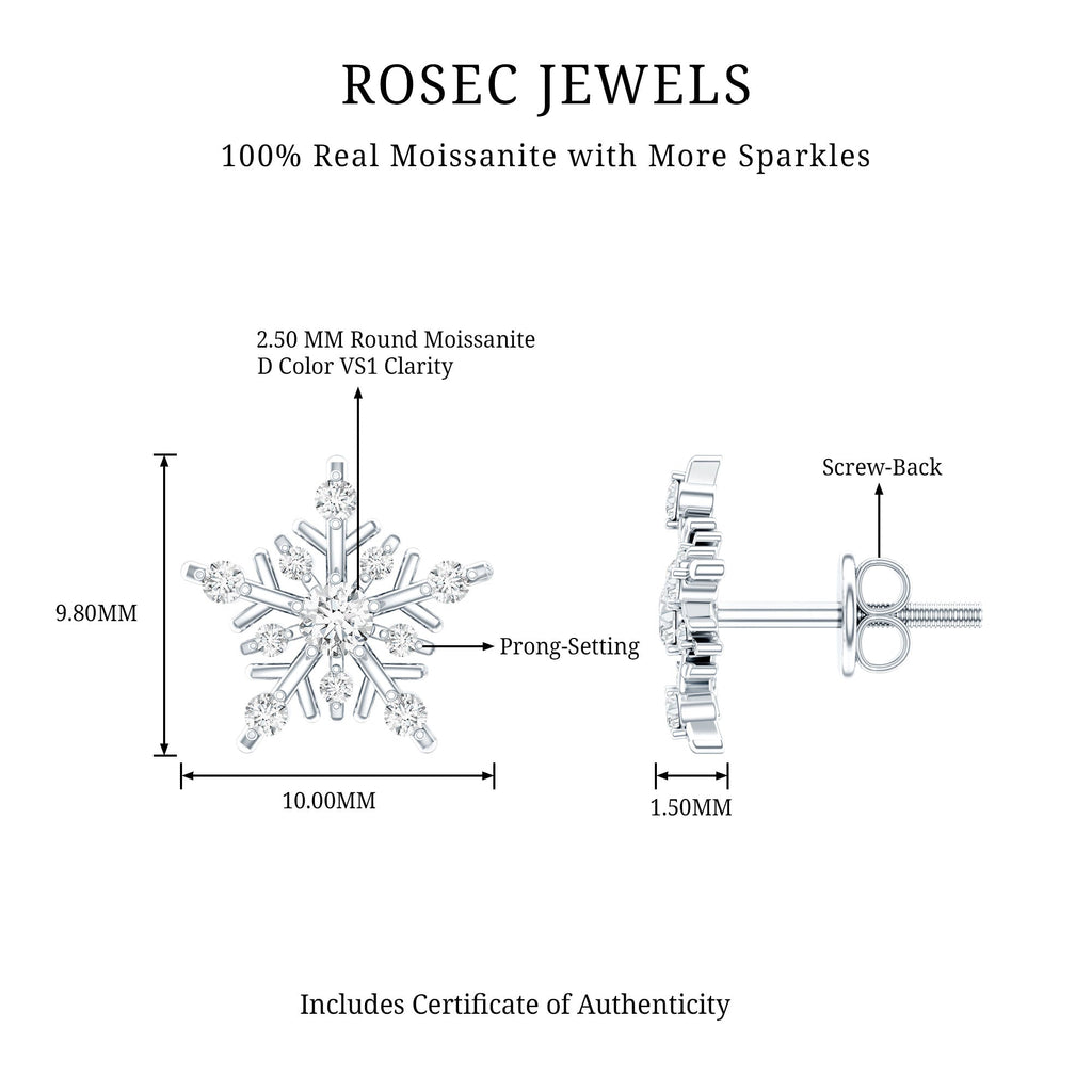 Certified Moissanite Snowflake Stud Earrings for Women