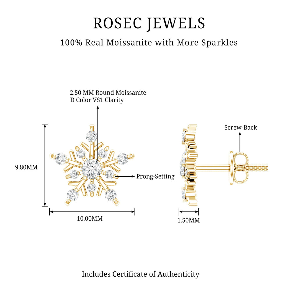 Certified Moissanite Snowflake Stud Earrings for Women