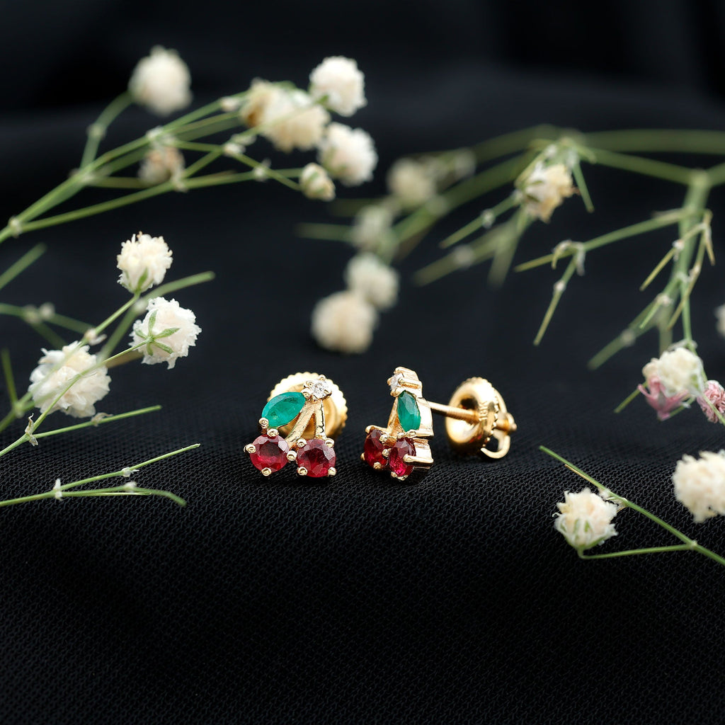 Natural Ruby and Emerald Cherry Earrings with Certificate