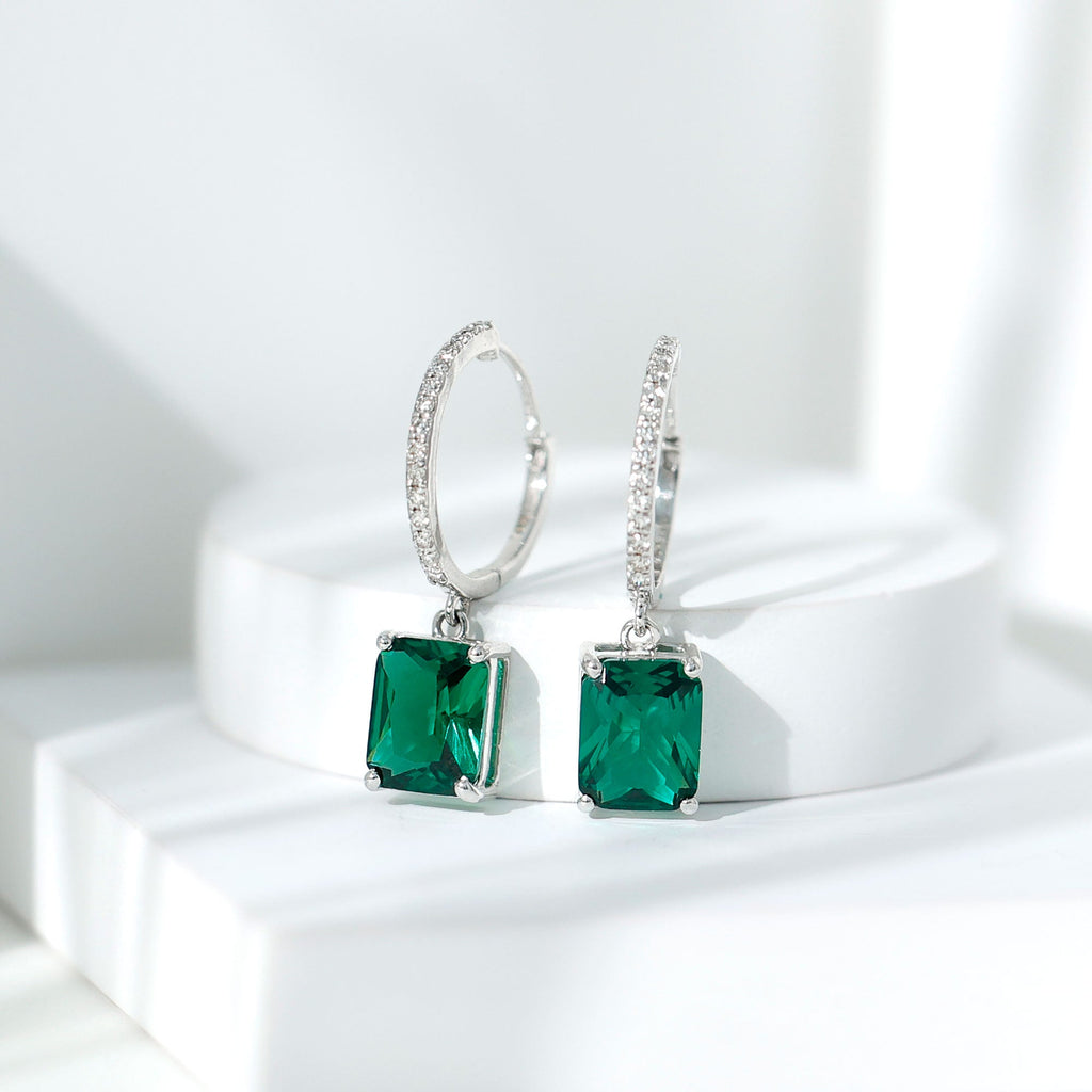 4.6 CT Lab Grown Emerald Hoop Dangle Earrings with Diamond