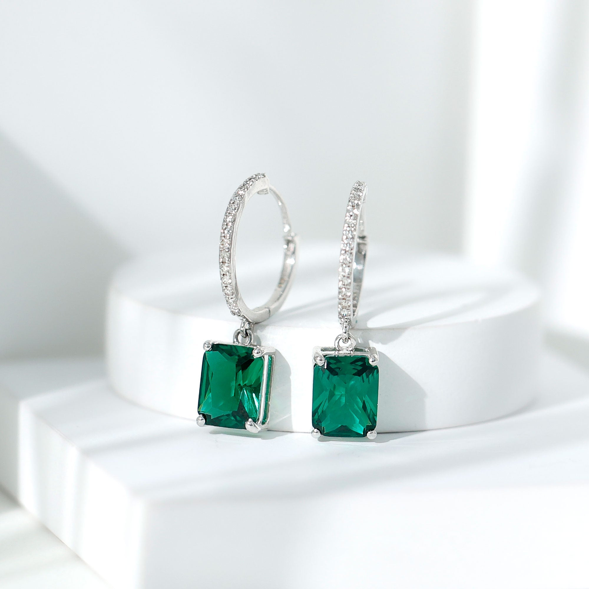 4.6 CT Lab Grown Emerald Hoop Dangle Earrings with Diamond