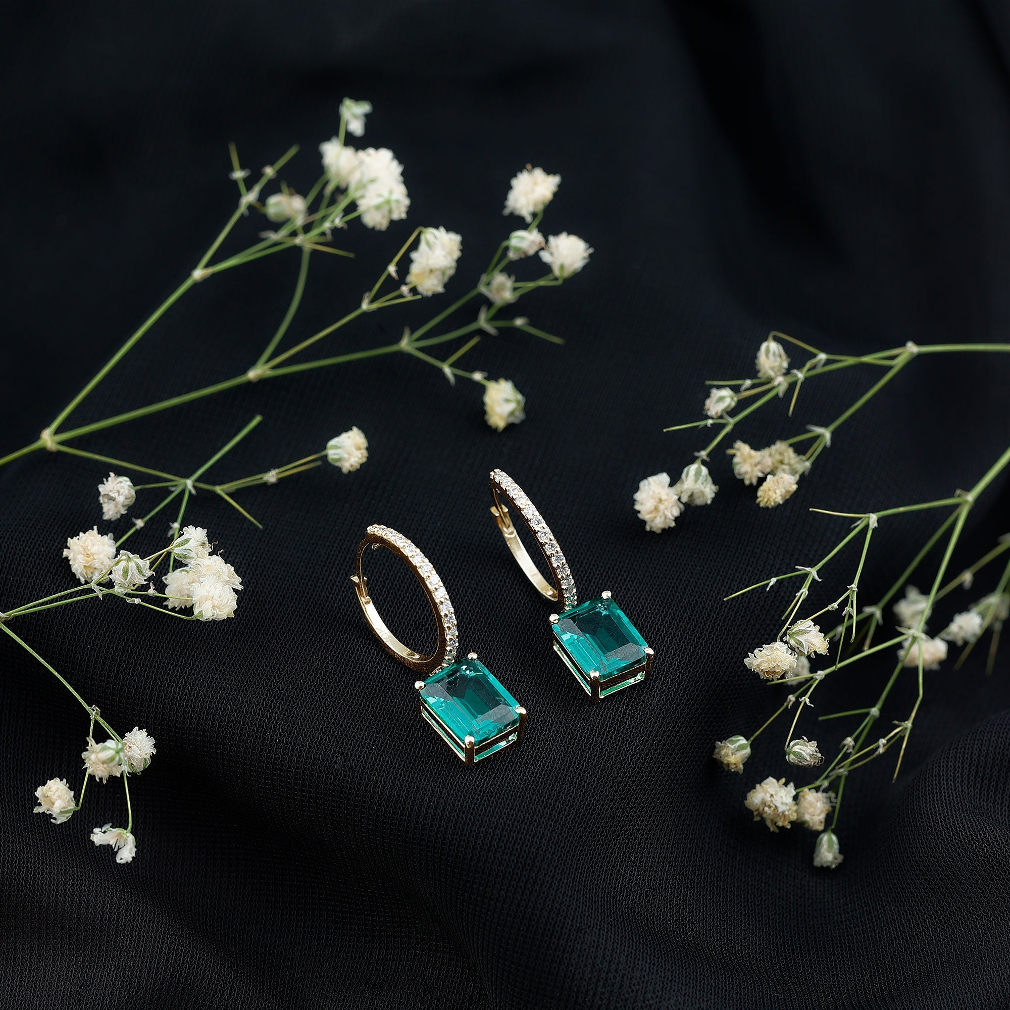 4.6 CT Lab Grown Emerald Hoop Dangle Earrings with Diamond