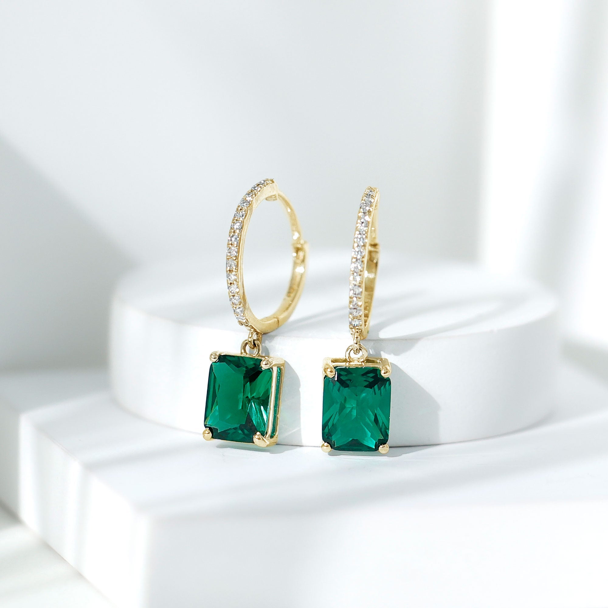4.6 CT Lab Grown Emerald Hoop Dangle Earrings with Diamond