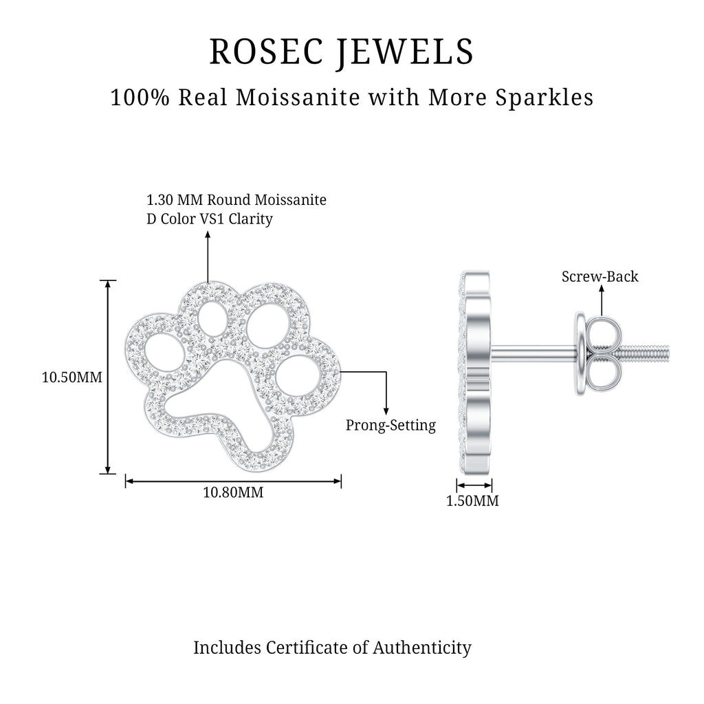 Moissanite Paw Print Earrings With Certificate