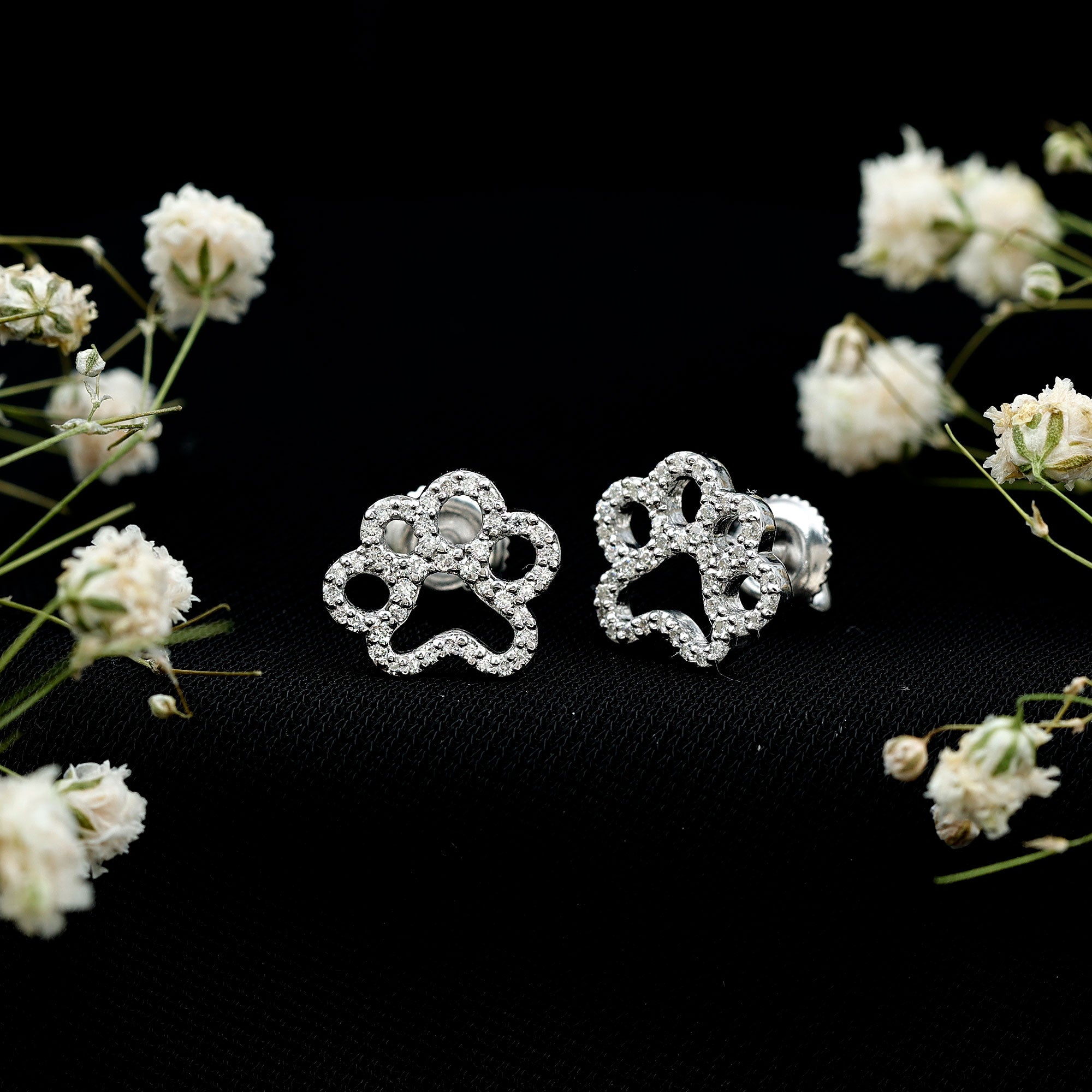 Moissanite Paw Print Earrings With Certificate