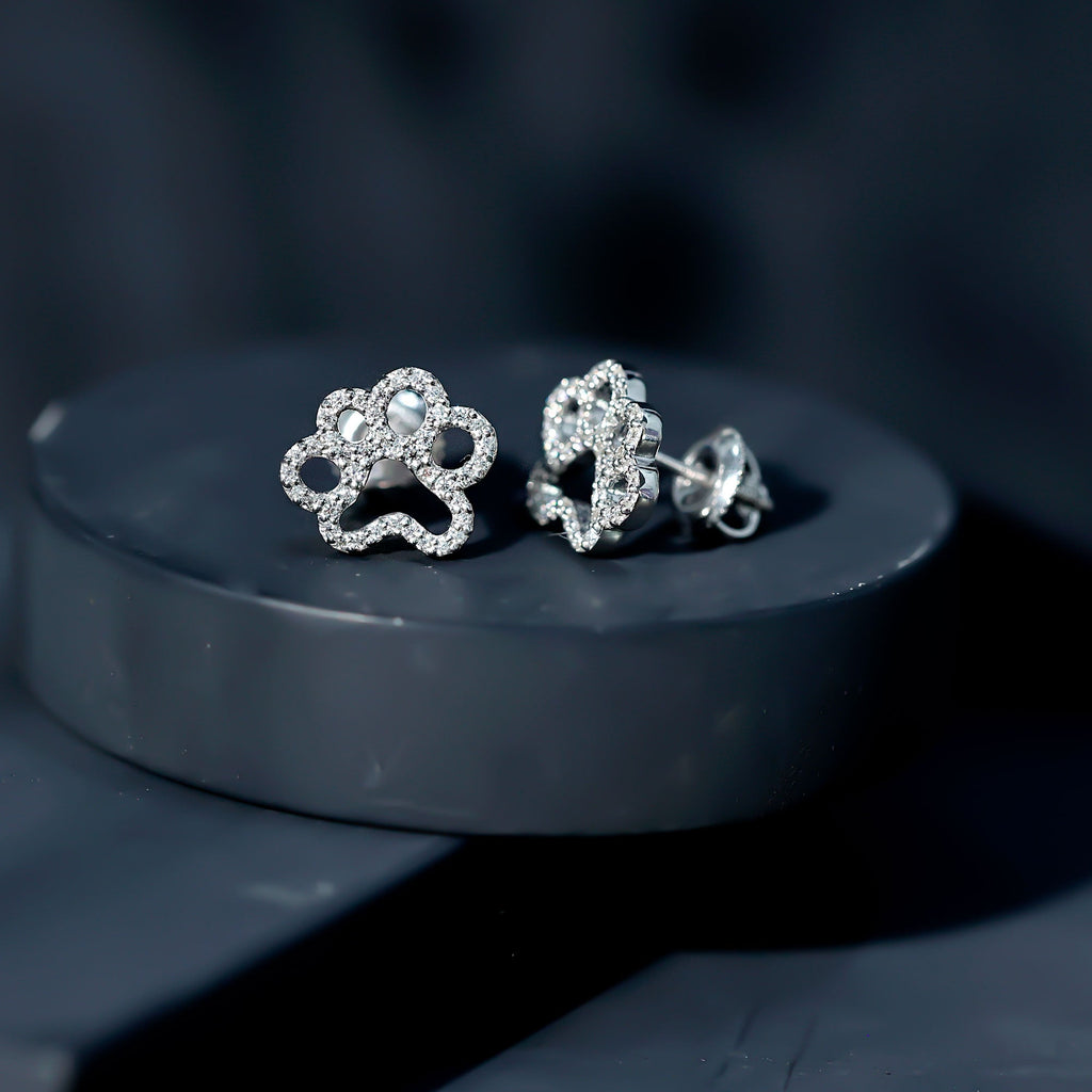 Moissanite Paw Print Earrings With Certificate