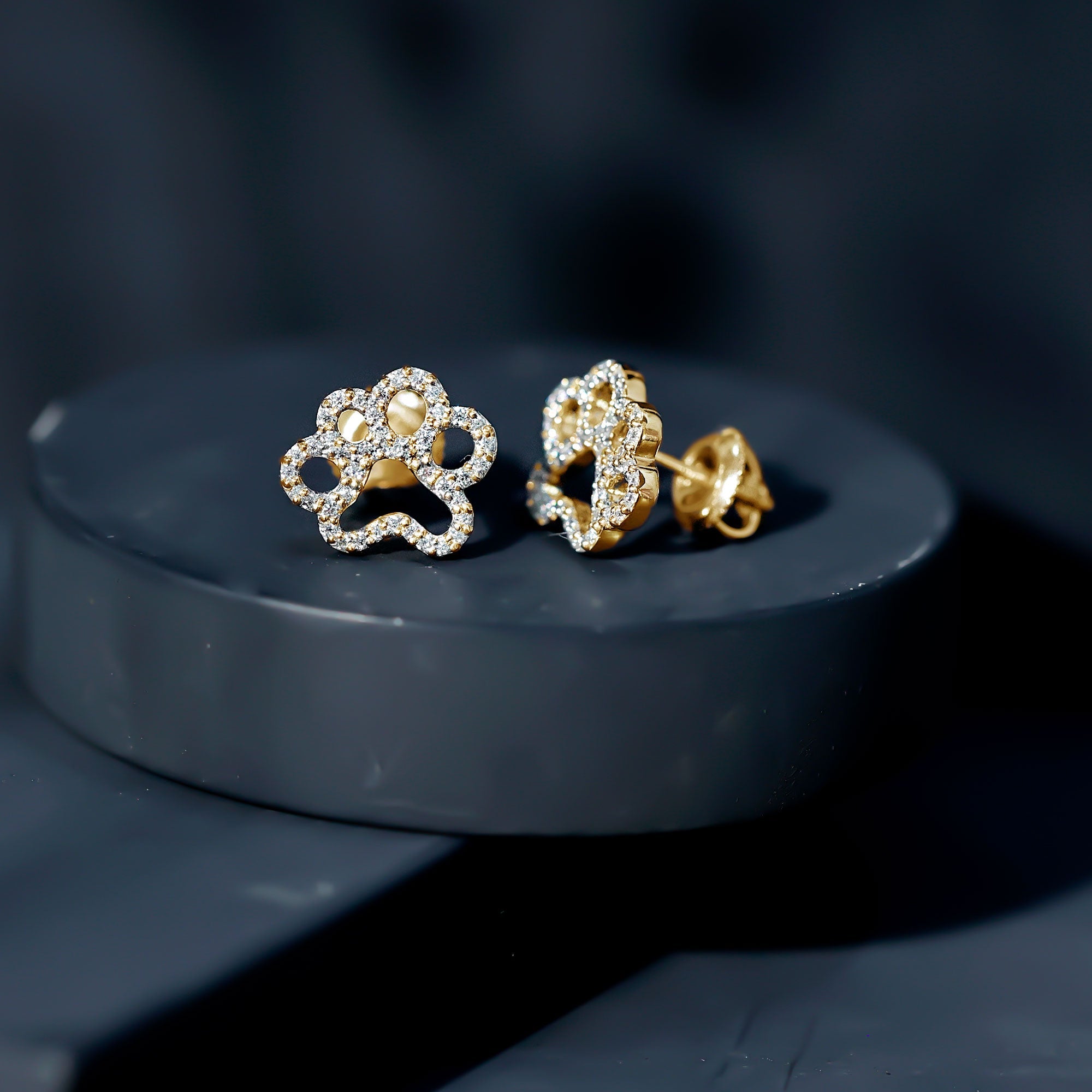 Moissanite Paw Print Earrings With Certificate