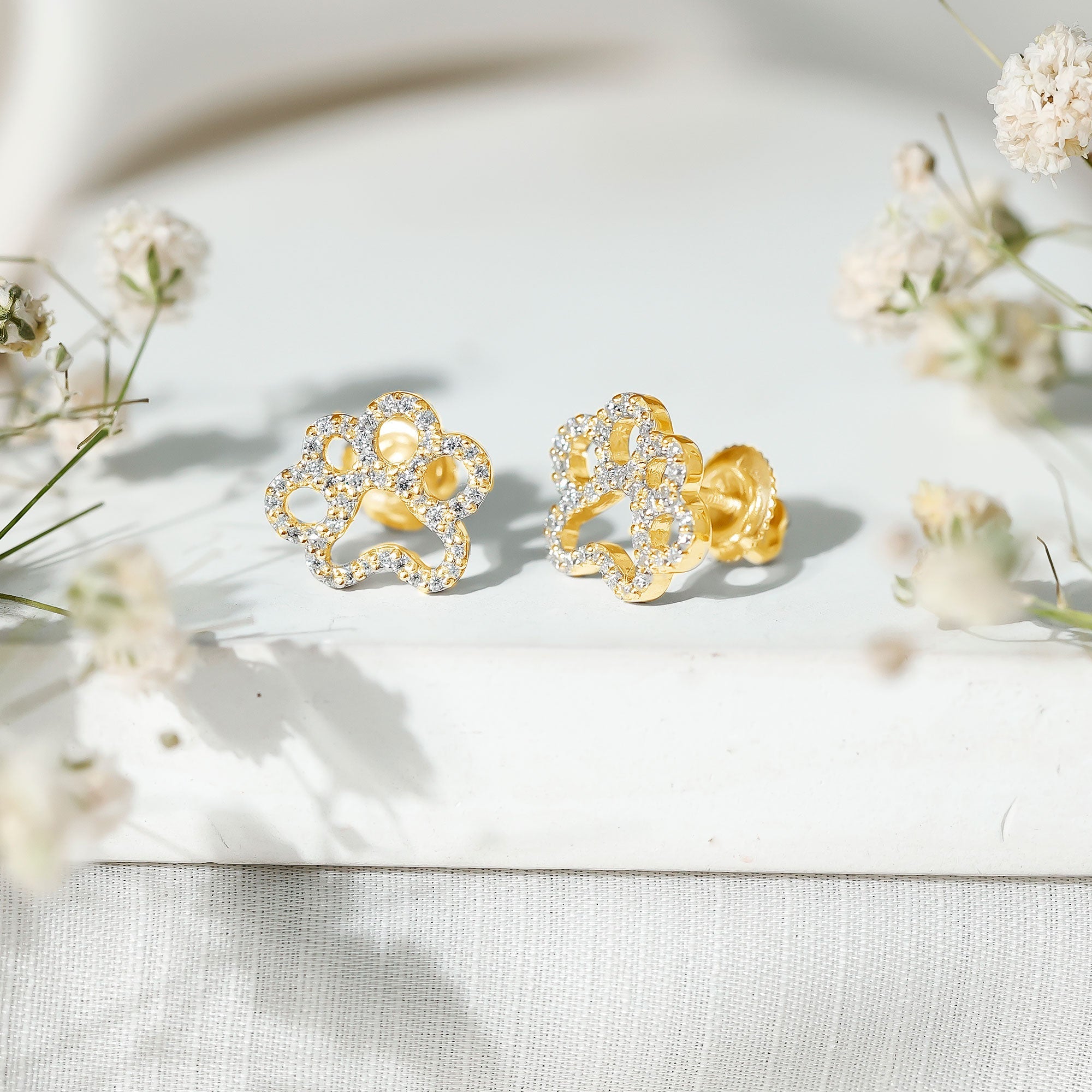 Moissanite Paw Print Earrings With Certificate