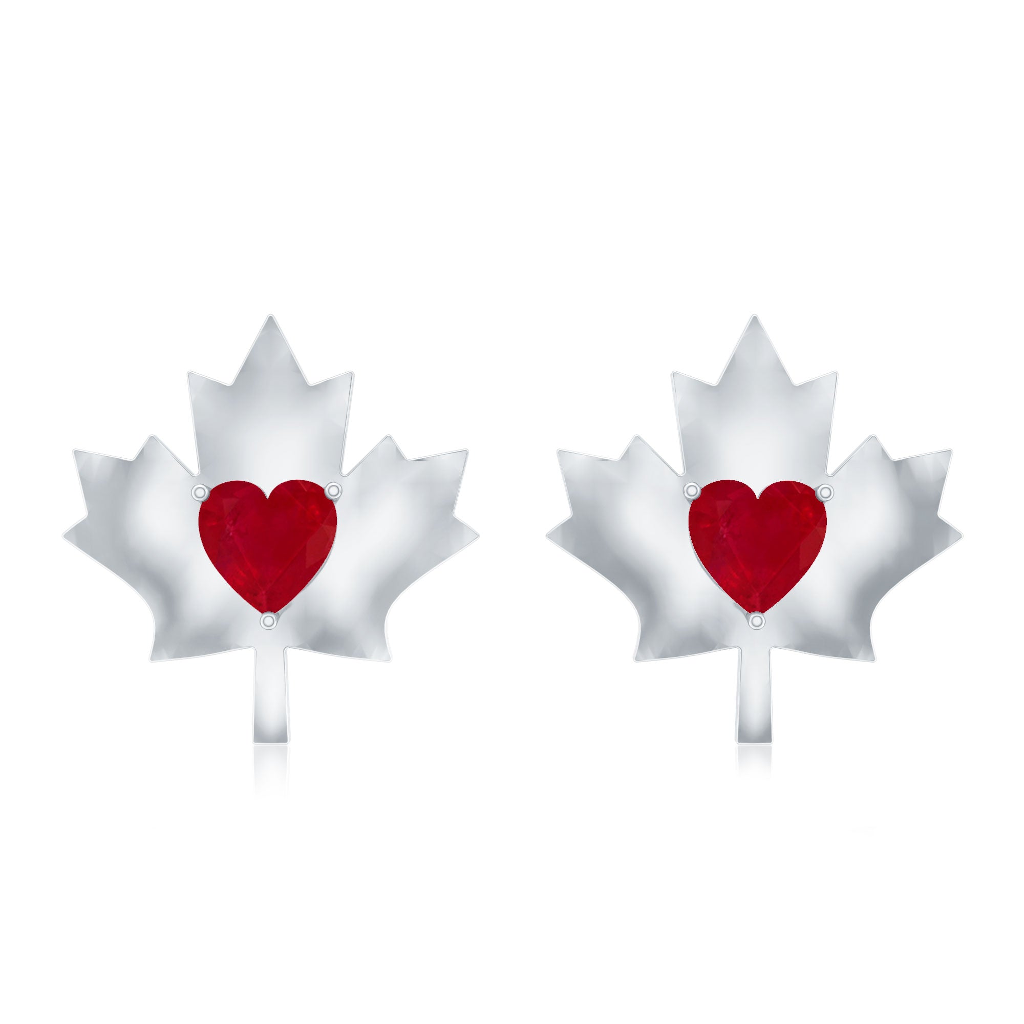 0.94 Carat Heart Shape Ruby Maple Leaf Stud Earrings